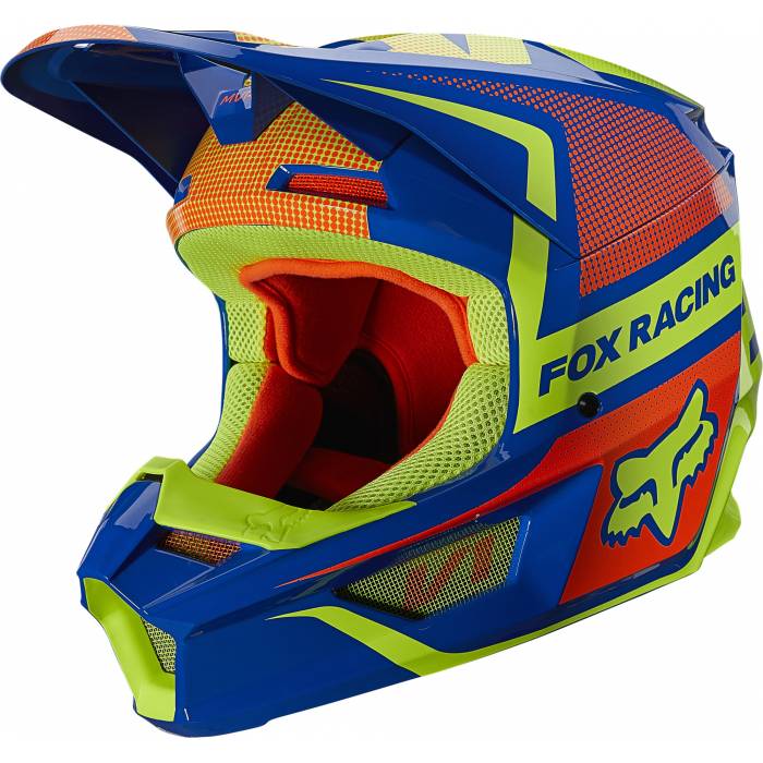 Fox V1Oktiv Kinder Motocross Helm, blau-neongelb