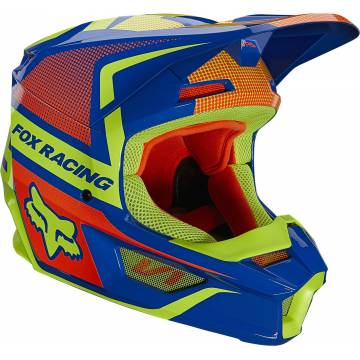 FOX V1 Oktiv Kinder Motocross Helm | blau-neongelb | 25878-002 Seitenansicht