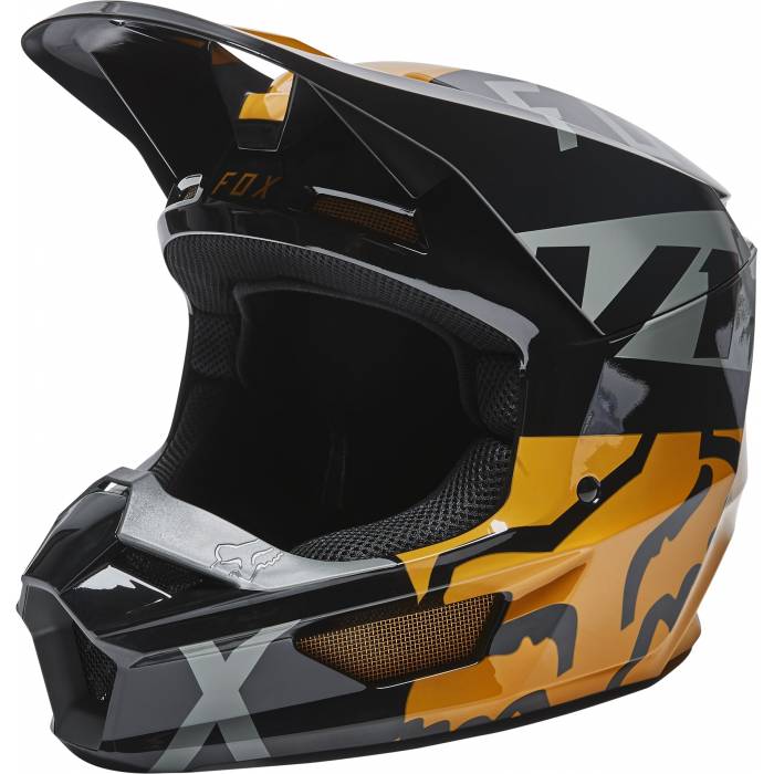 FOX V1 Kinder Motocross Helm Skew | schwarz gold | 28358-595 Black Gold